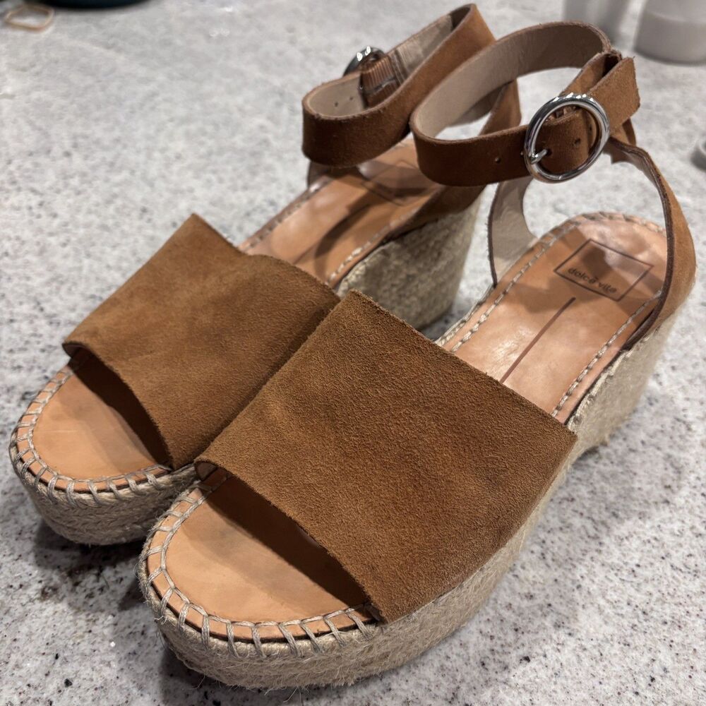 Dolce Vita - Lesly - Espadrille Platform Wedge Sandal Brown Suede Size 8 - Picture 2 of 6